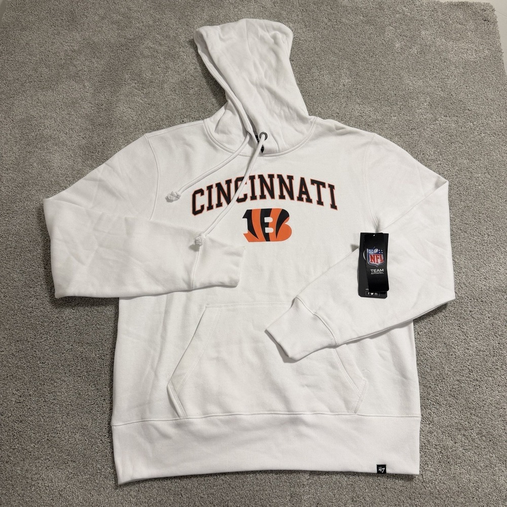 '47 Brand Cincinnati‎ Bengals Hoodie Mens M White Pullover Sweatshirt Arch Game